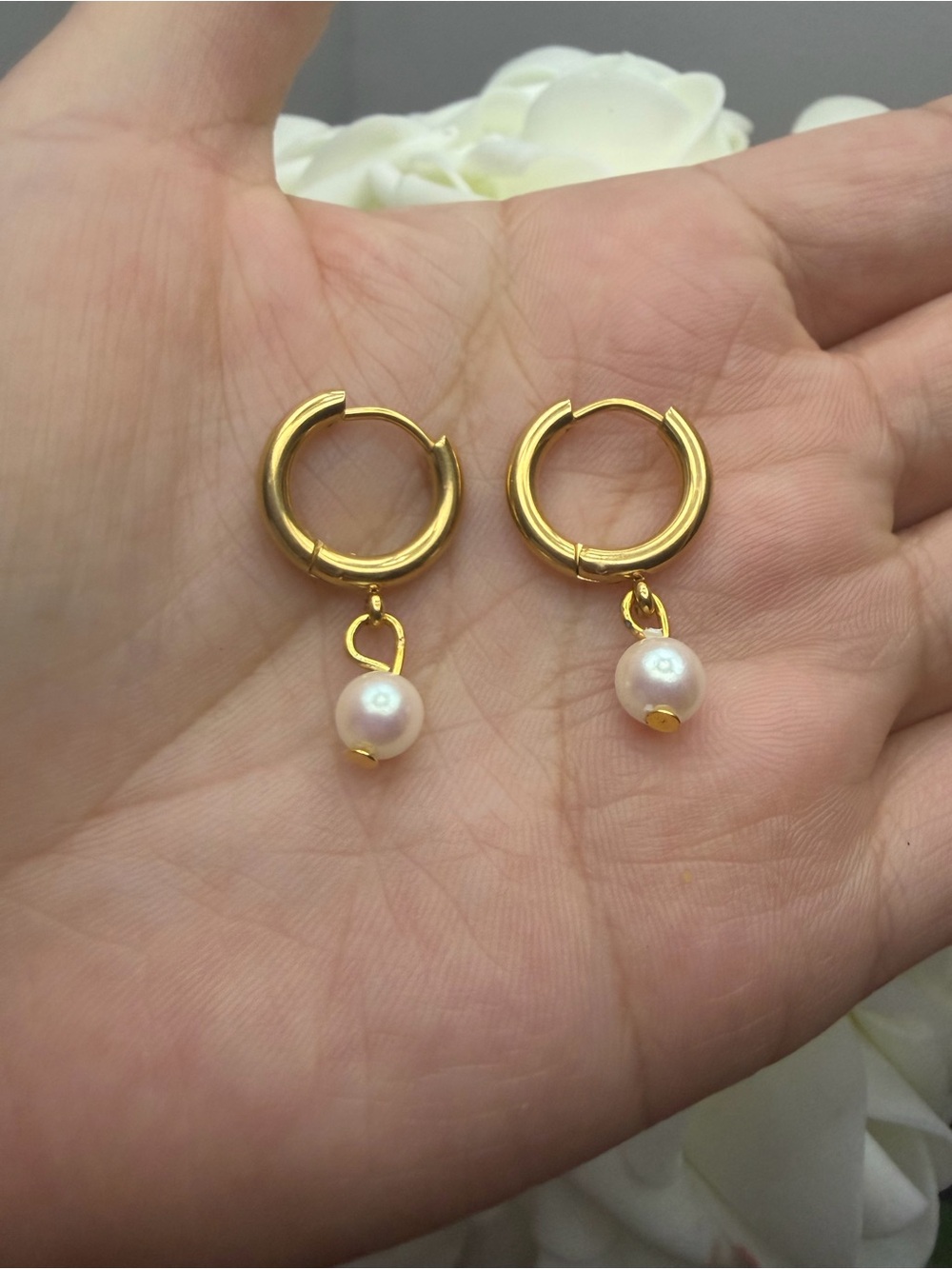 Gold Pearl Hoop Drop Earrings - Women Jewelry